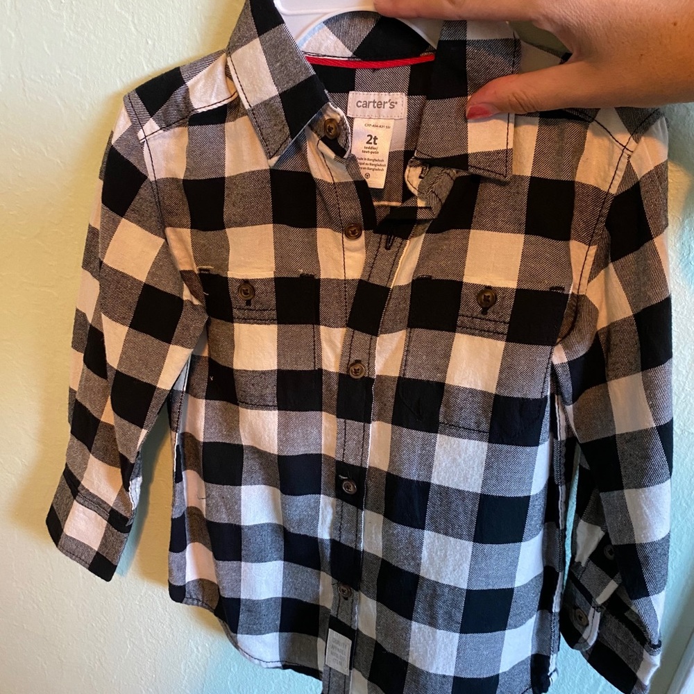Black and white button up plaid flannel